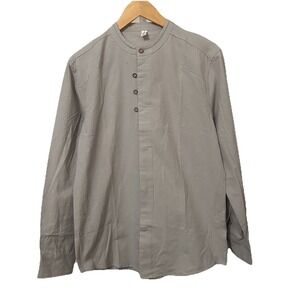 Caominmayi Casual Men's XL Gray Linen Japanese Style Shirt-190